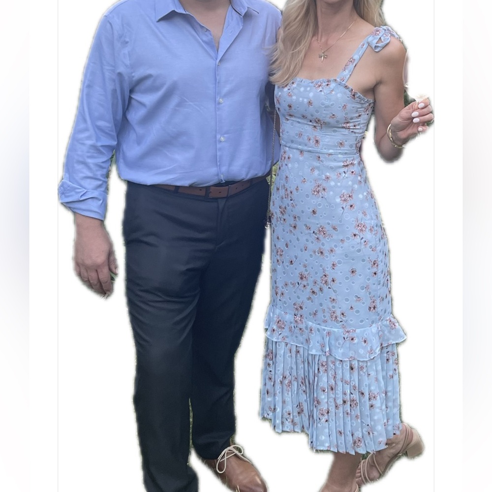 Lulu's Sky Blue Dress with Soft Pink Floral Accents